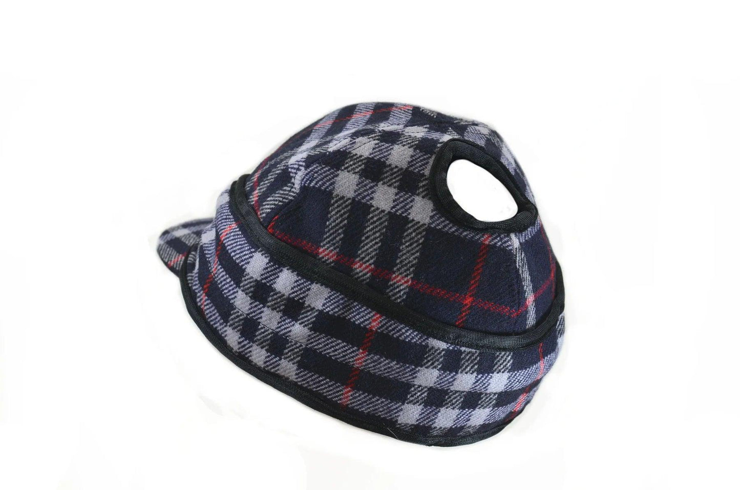 Ladies Wool Blend Navy Plaid Railroad Hat with Ponytail Hole - Houlihan Saddlery LLC