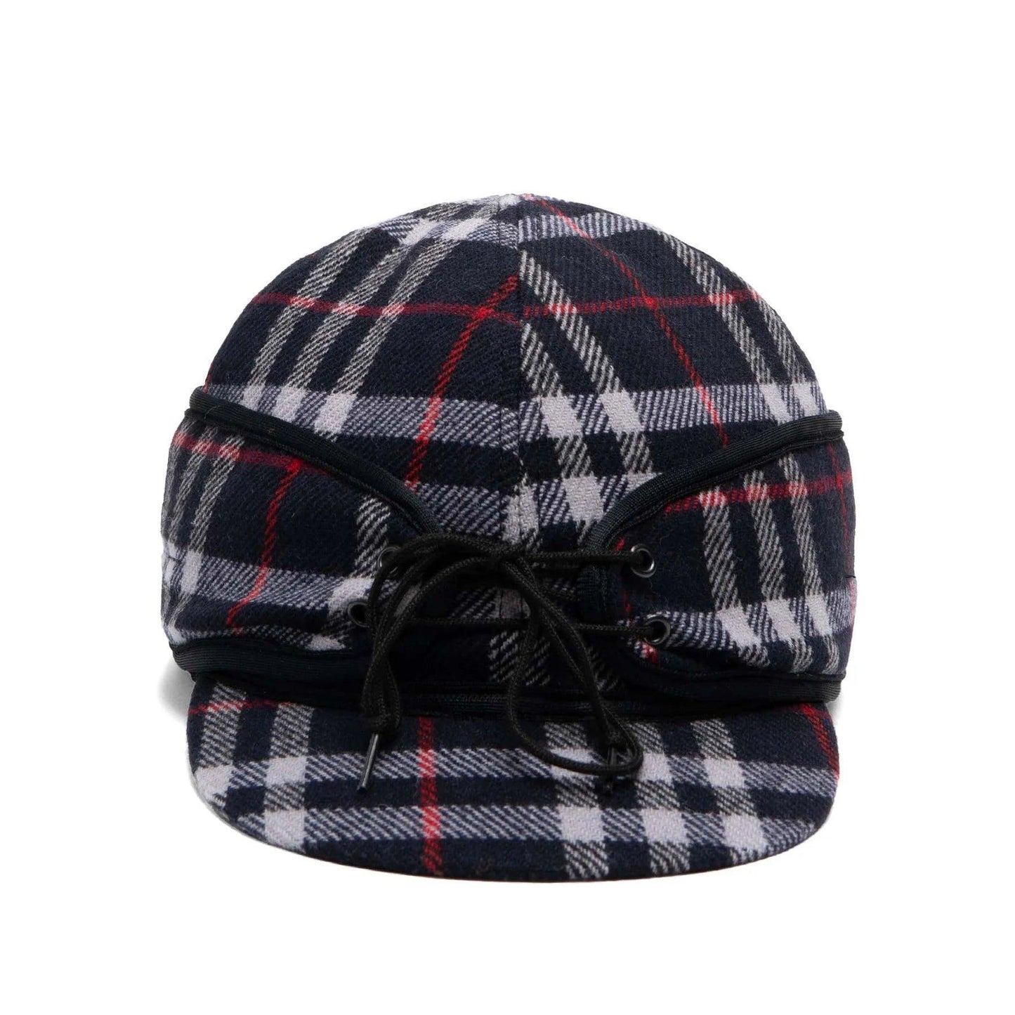 Ladies Wool Blend Navy Plaid Railroad Hat with Ponytail Hole - Crown Cap Crown Cap Houlihan Saddlery LLC