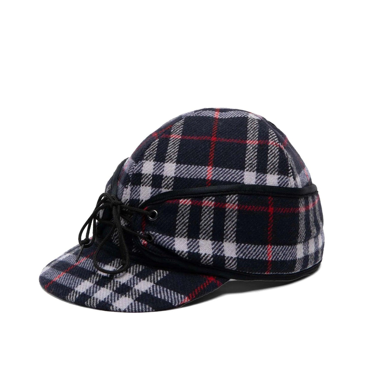 Ladies Wool Blend Navy Plaid Railroad Hat with Ponytail Hole - Houlihan Saddlery LLC