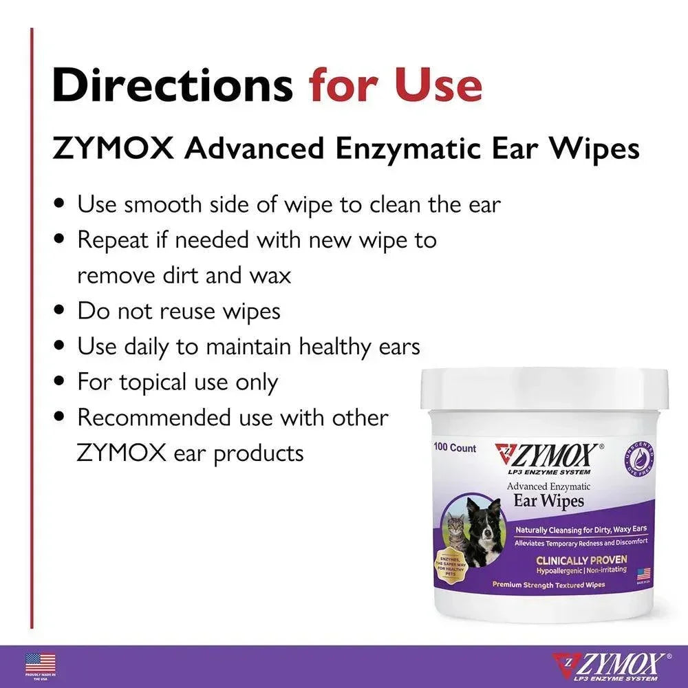 Zymox Advanced Enzymatic Ear Wipes - Pet Ear Care Pet King Brands Inc Houlihan Saddlery LLC