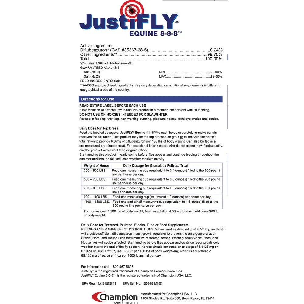 JustiFLY Equine 8-8-8 Feedthrough Fly Control