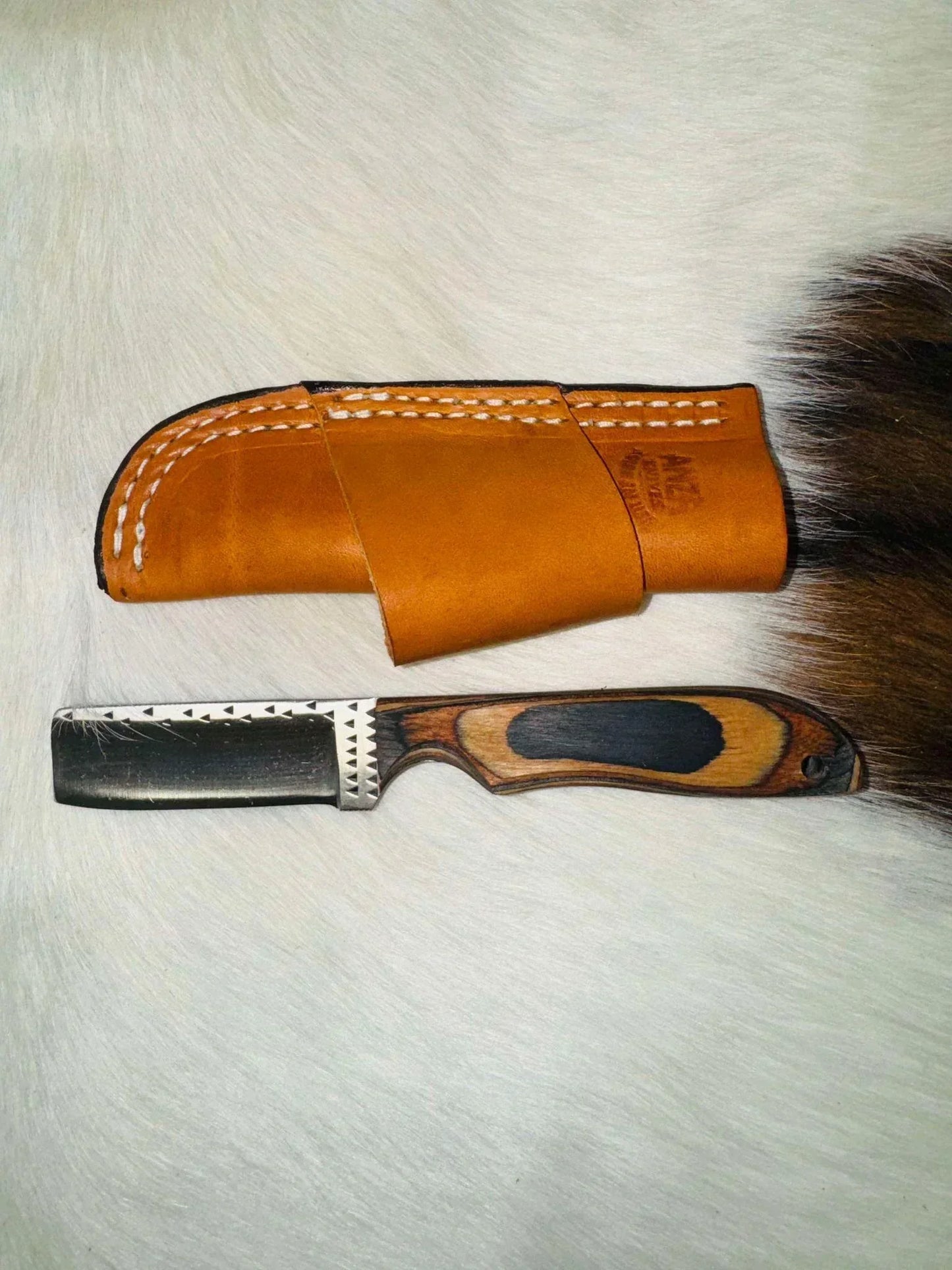 Anza Knives Nute Diamondback with Buckskin Wood - Knives Anza Knives Houlihan Saddlery LLC