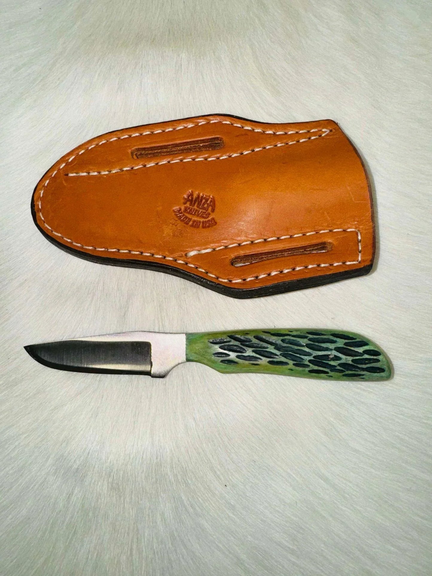 Anza Knives Drop Point Green Bone Handle - Houlihan Saddlery LLC
