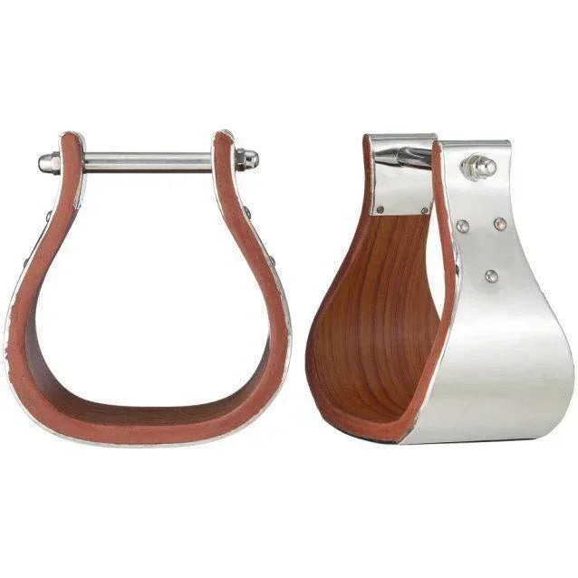 Tough1 Polished Stainless Steel Wood Stirrups-Adult - Stirrups Tough1 Houlihan Saddlery LLC