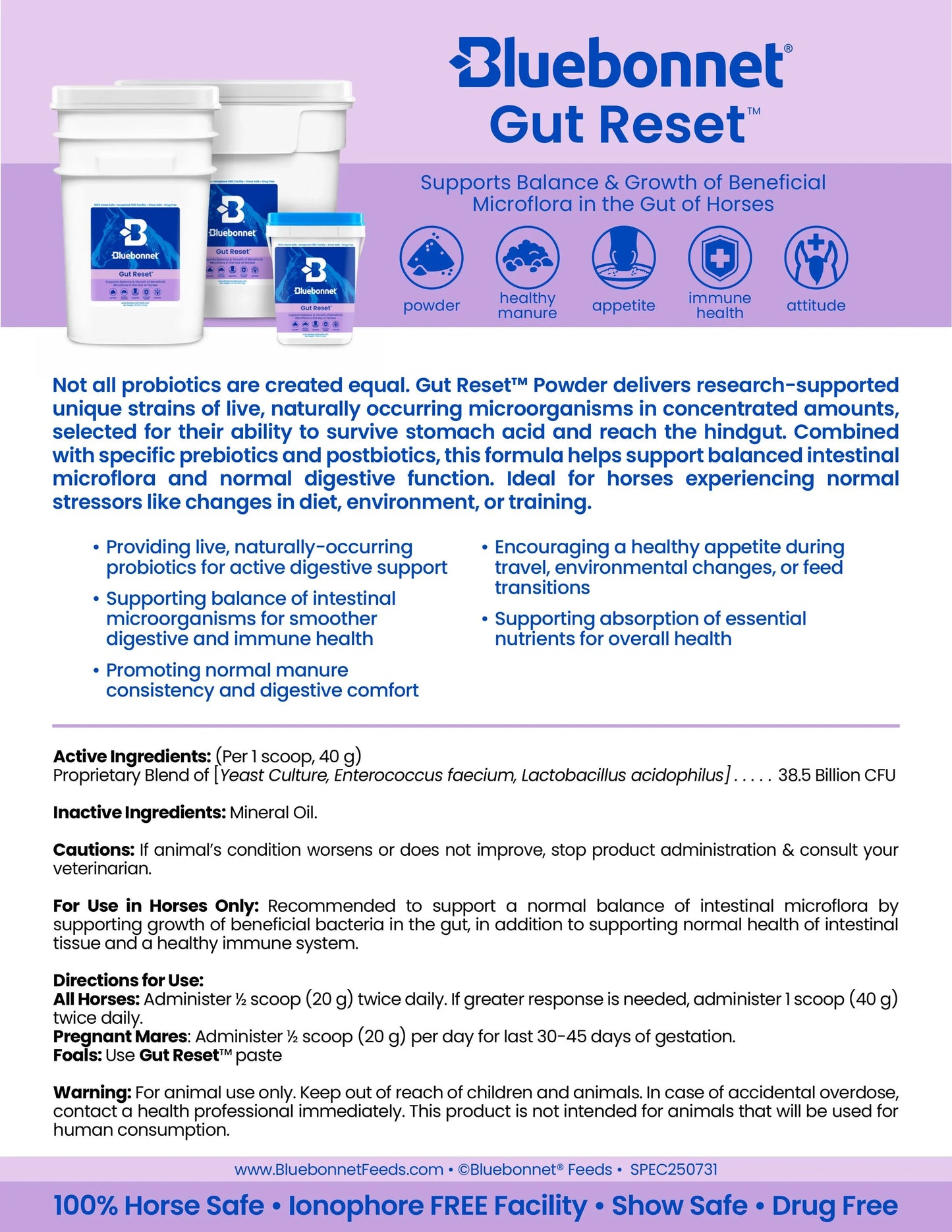 Gut Reset™ Powder - Horse Supplements Bluebonnet Feeds Houlihan Saddlery LLC
