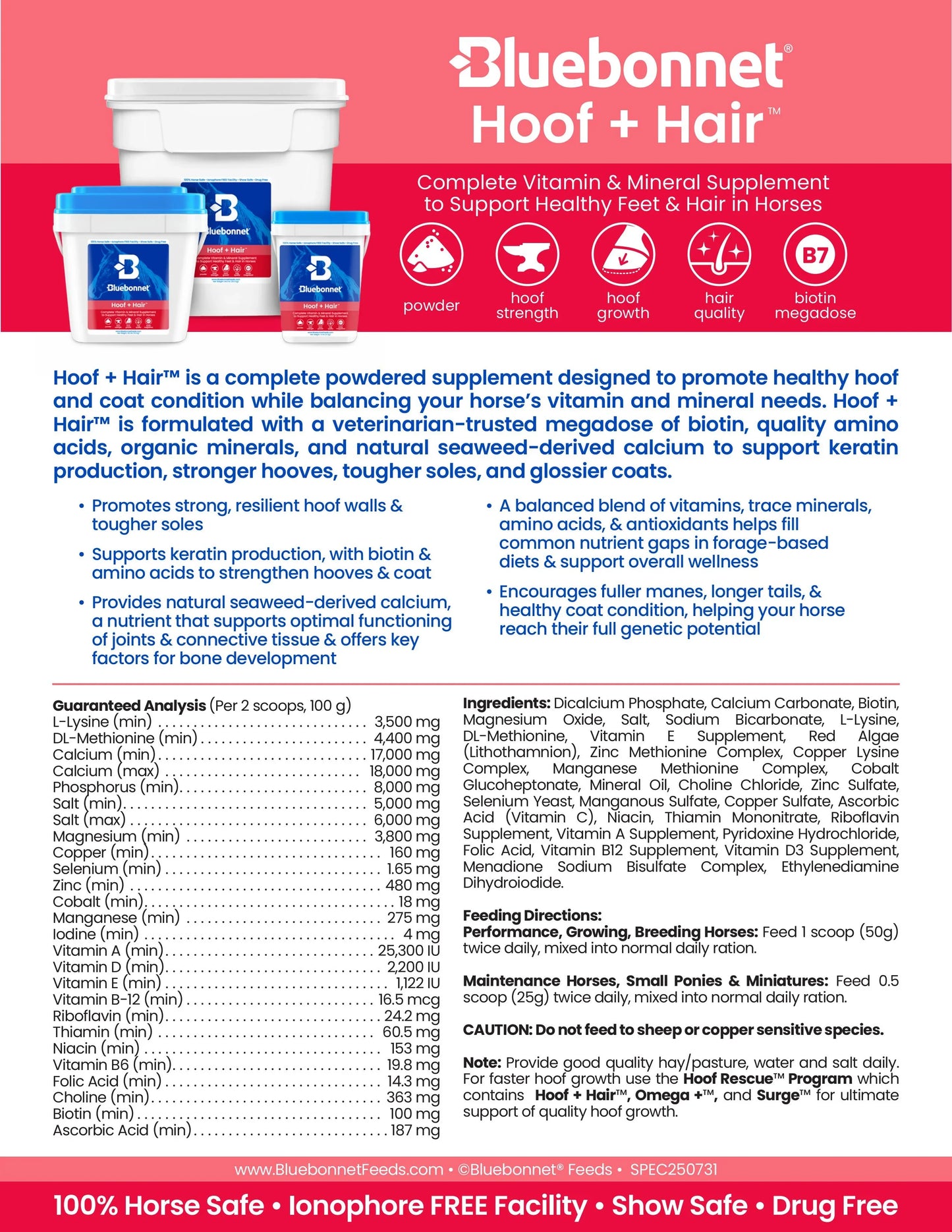 Hoof + Hair™ - Horse Supplements Bluebonnet Feeds Houlihan Saddlery LLC