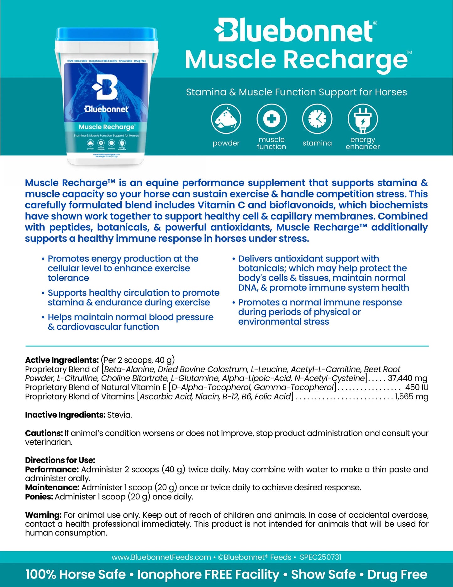Muscle Recharge™ - Horse Supplements Bluebonnet Feeds Houlihan Saddlery LLC