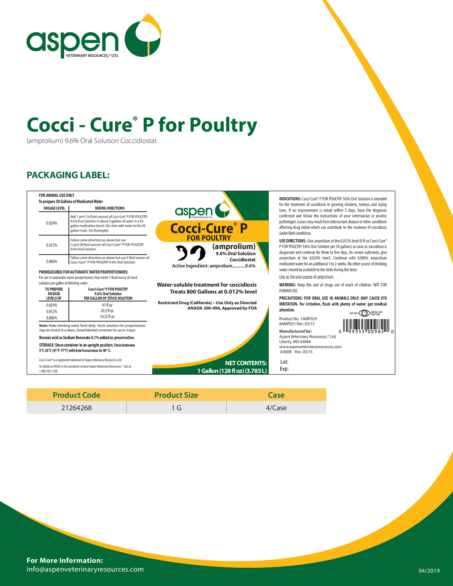 Aspen Vet COCC-CURE P for Poultry - Houlihan Saddlery LLC