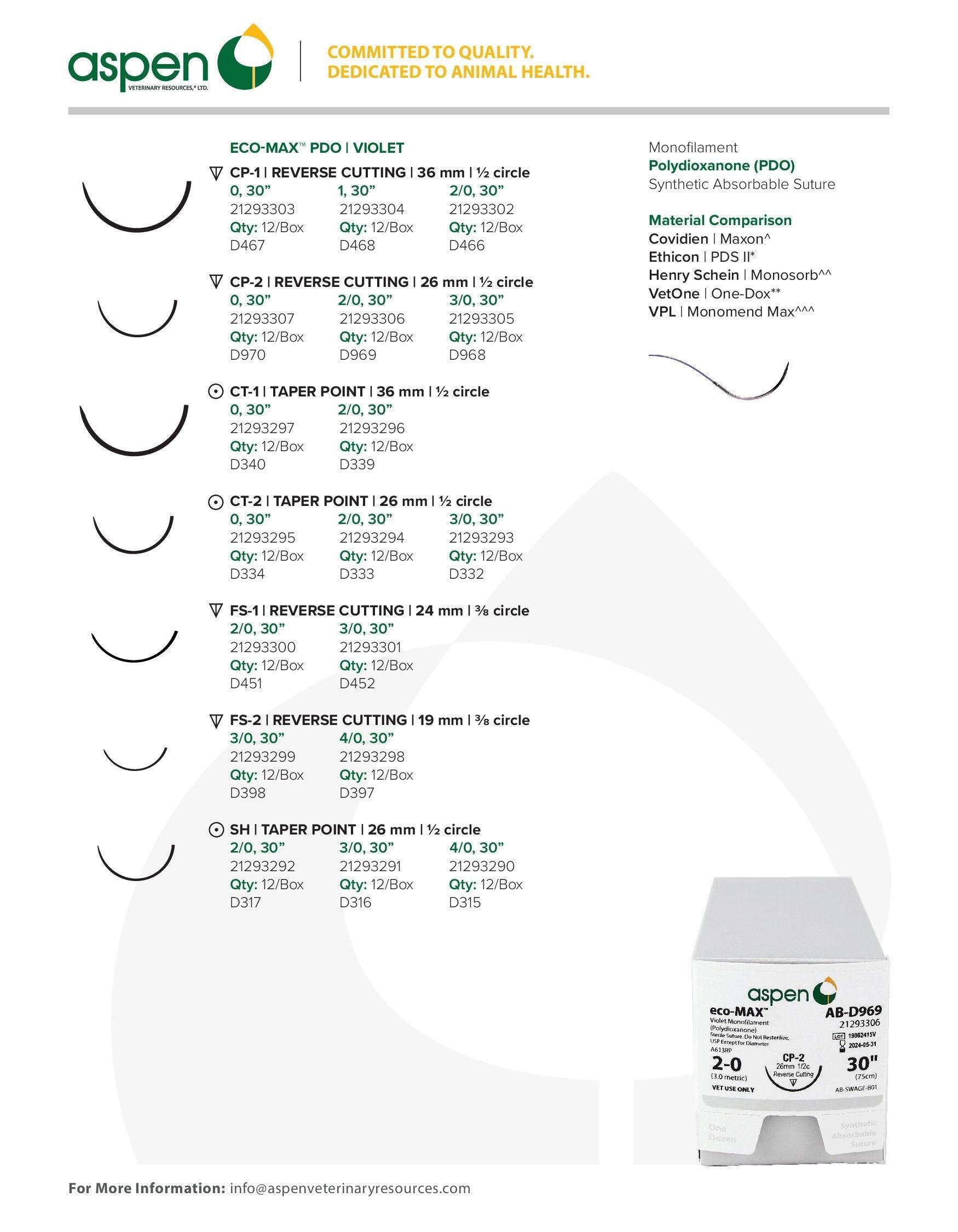 Aspen Vet Eco-Max Sutures - Houlihan Saddlery LLC