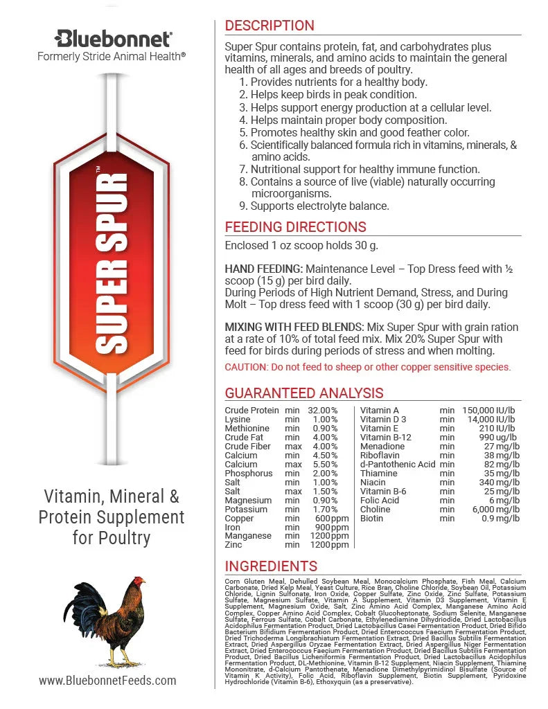 Super Spur Poultry Supplement - Chicken Supplements Bluebonnet Equine Supplements Houlihan Saddlery LLC
