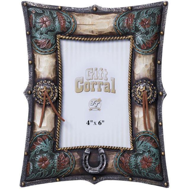 Turquoise Floral Picture Frame - Houlihan Saddlery LLC