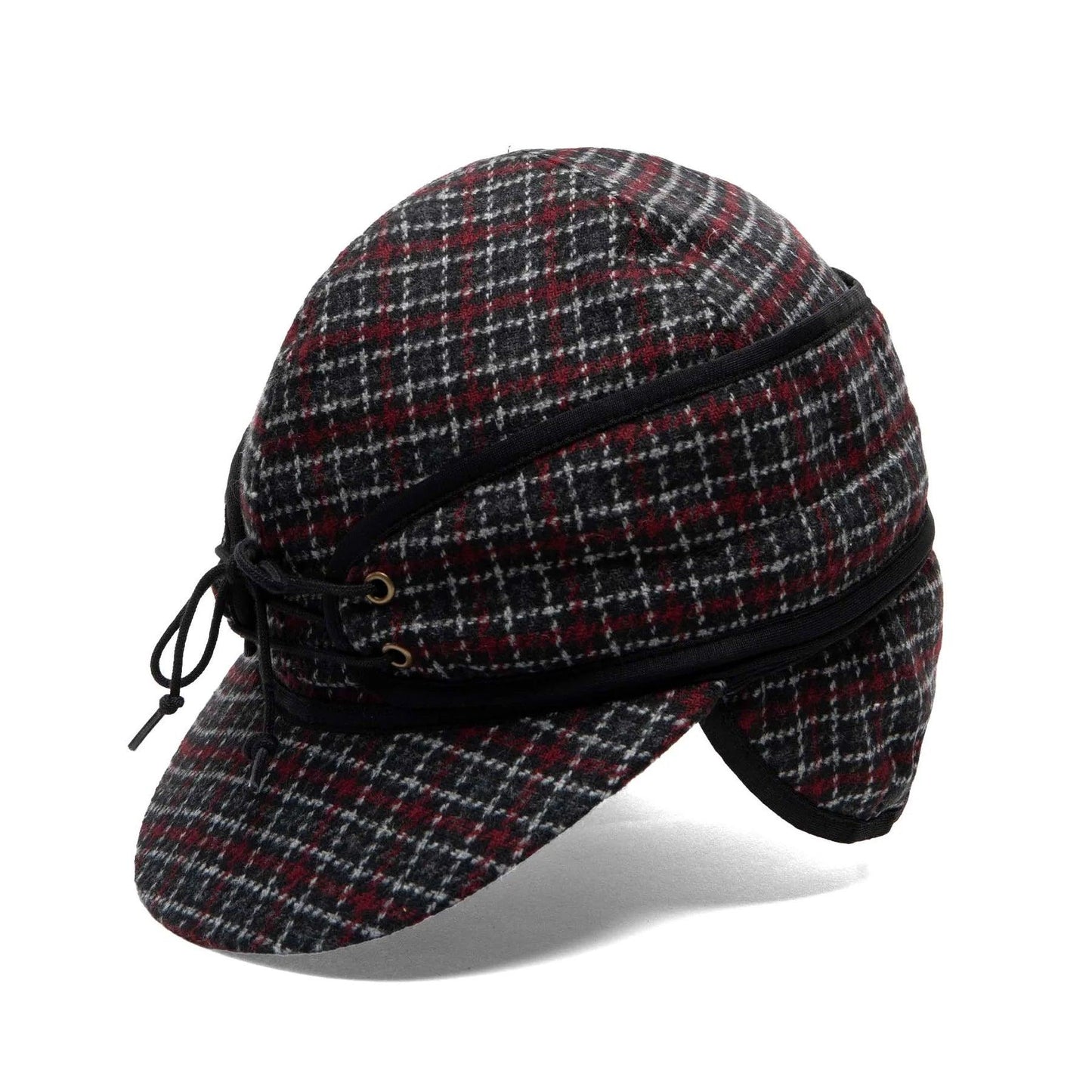 Crown Cap Wool Blend Black Plaid Railroad Hat - Houlihan Saddlery LLC