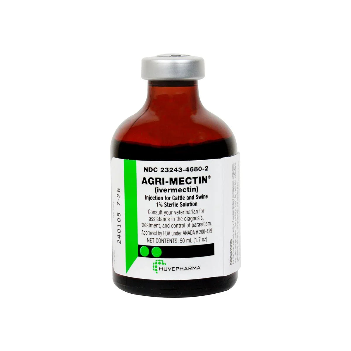 Agri-Mectin (Ivermectin) Injection - Livestock Dewormers Huvepharma Houlihan Saddlery LLC