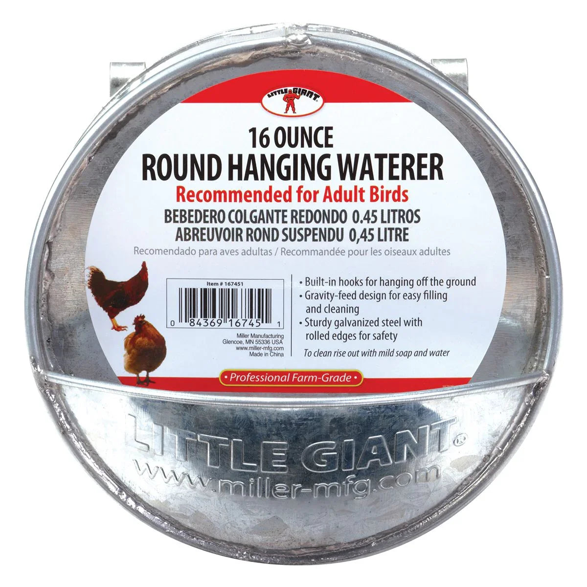 Galvanized Round Hanging Poultry Waterer