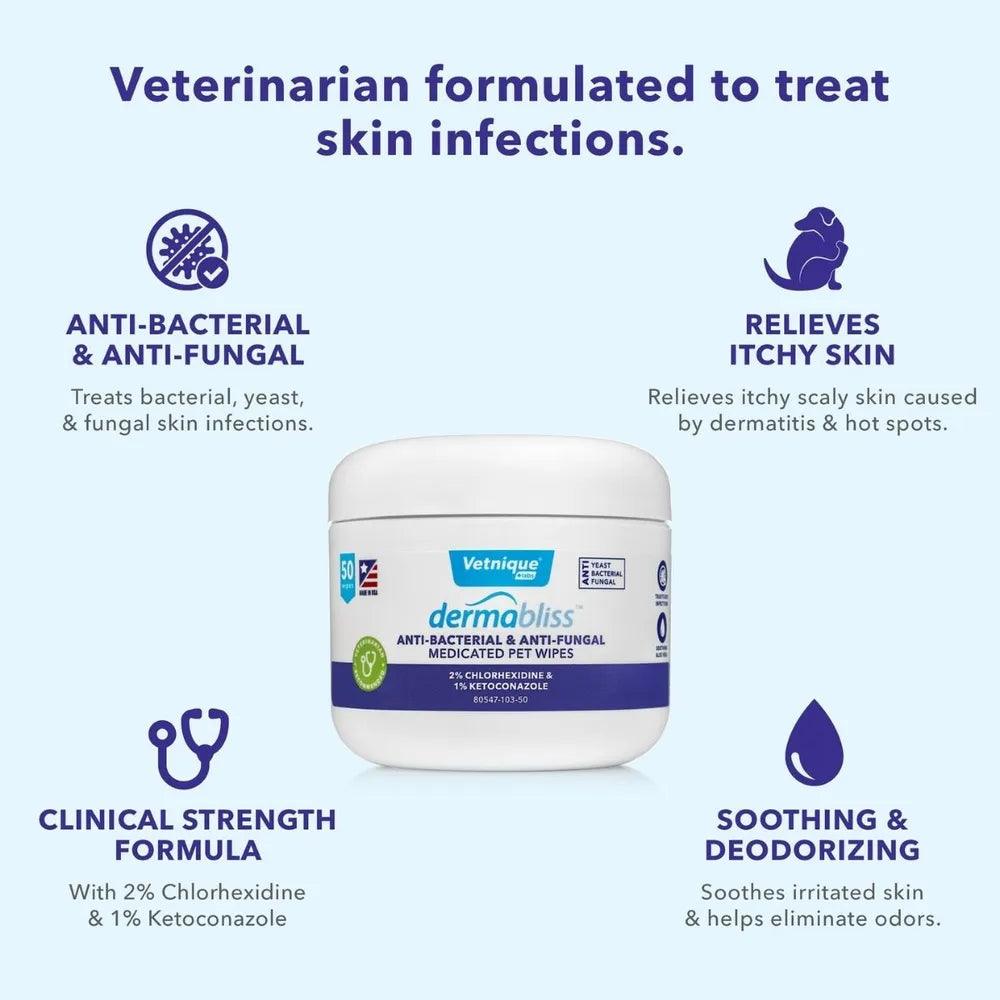 Dermabliss Anti-Bacterial & Anti-Fungal Medicated Pet Wipes - Houlihan Saddlery LLC