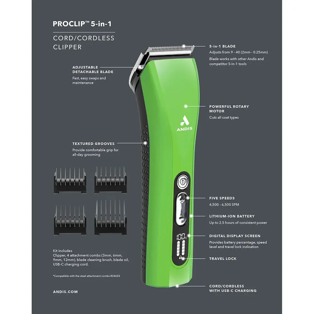 ProClip 5-in-1 Cord/Cordless Clipper - animal clippers Andis Houlihan Saddlery LLC