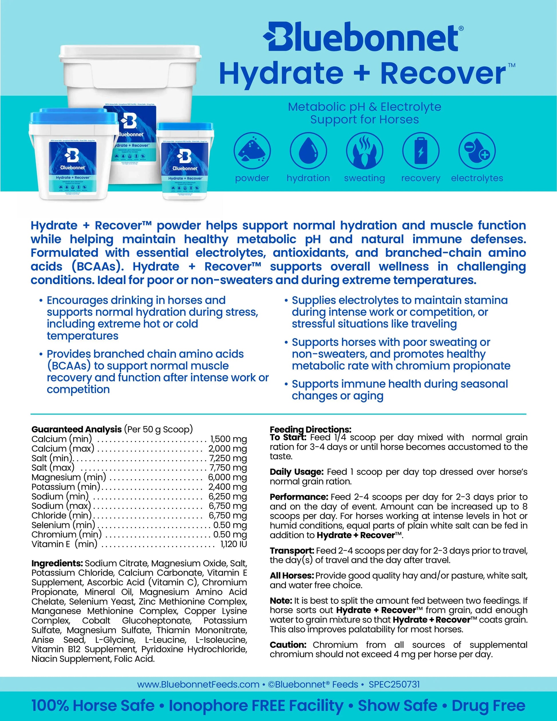 Hydrate + Recover™ Powder - Horse Supplements Bluebonnet Feeds Houlihan Saddlery LLC