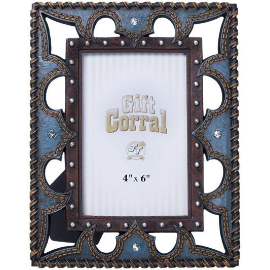 Blue leather and Stones Picture Frame - Houlihan Saddlery LLC
